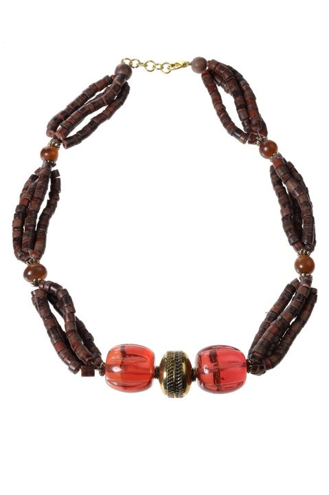 Колие, Gloria Maris, Handmade76 червено/кафяво, 40 см