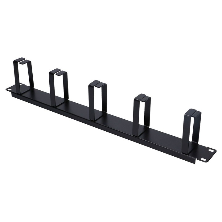 Organizer de cabluri Extralink 1U, negru, pentru dulapuri rack 19", design compact si rezistent, gestioneaza si organizeaza cablurile eficient, usor de montat, ideal pentru servere, switch-uri si echipamente IT, reduce incalcirea si imbunatateste fluxul d