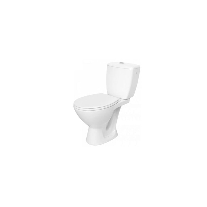 Raulconstruct Kompakt WC készlet, Függőleges kimenet, Kerámia tartály, Fehér polipropilén WC burkolat, Excentrikus WC csatlakozás, WC mechanizmus, padlórögzítő készlet