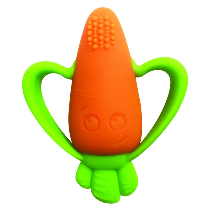 Jucarie Dentitie pentru Bebelusi, Zamo, Baby Carrott, Educativa, pentru Dureri Gingivale, fara BPA, Material Silicon, forma Morcov, Portocalie
