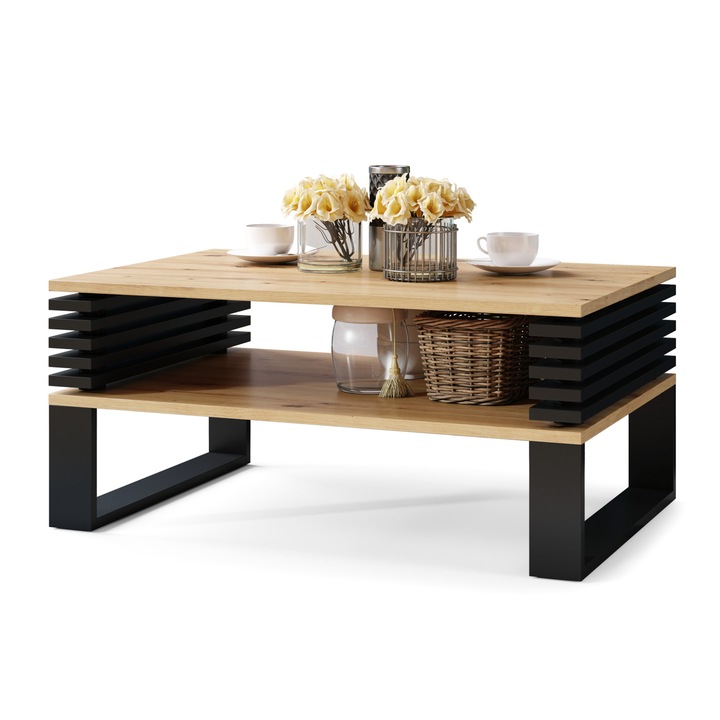 Маса за кафе Mazzoni, GOKEE, Занаятчийски дъб / черен, 90 см x 60 см