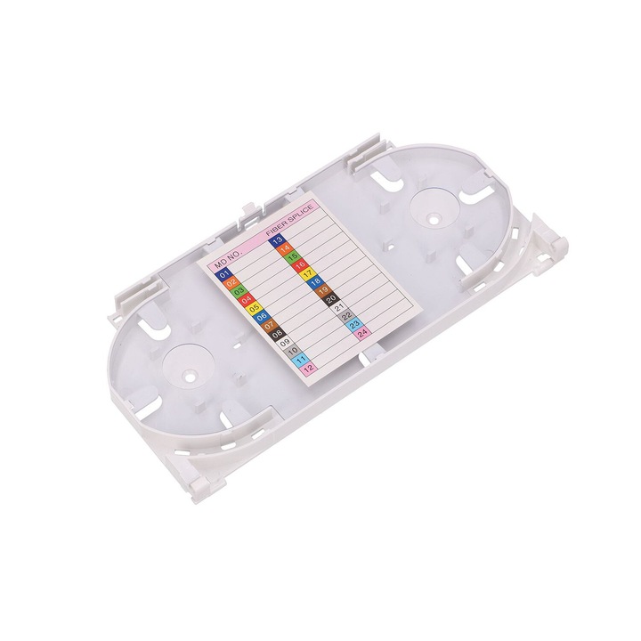 Tava pentru cutii si mufa Extralink V2, capacitate 24 spawy, organizare eficienta a fibrelor optice, protectie cabluri, instalare usoara si sigura in retele FTTH si echipamente telecom, durabila si fiabila