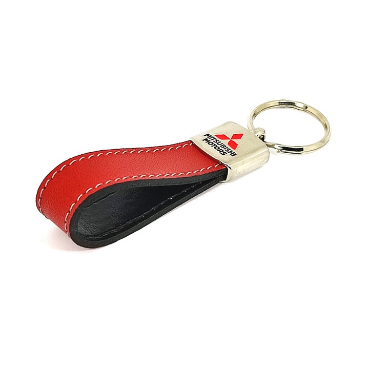 Ключодържател, кожа, лого на Mitsubishi, червено/черно