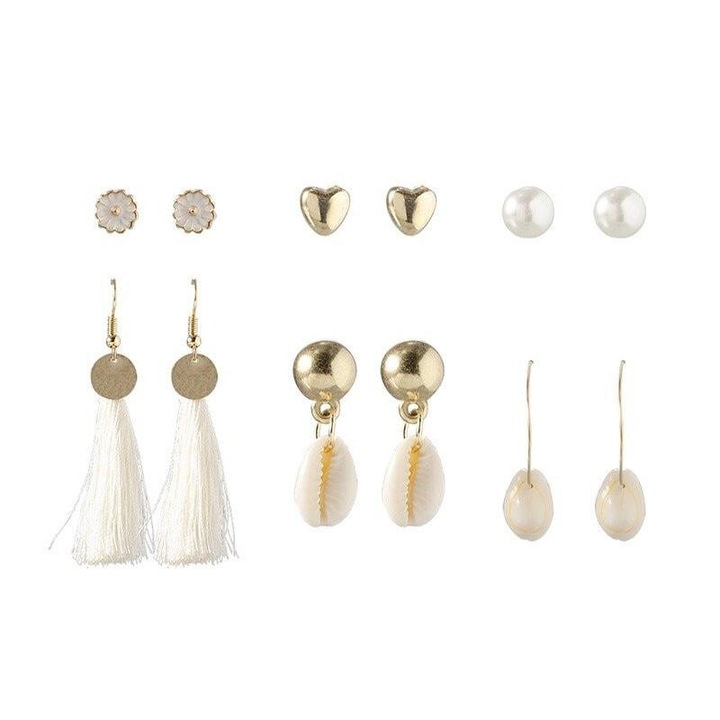 Set 6 perechi de cercei, aurii, cu scoici, Arun C28, Pursehuit