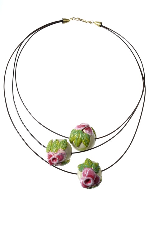 Колие, Gloria Maris, Flower945 Green/Pink, 45 см