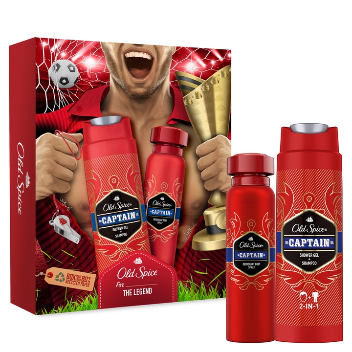 Set Cadou Old Spice Footballer: Deodorant spray, 150 ml + Gel de dus, 250 ml