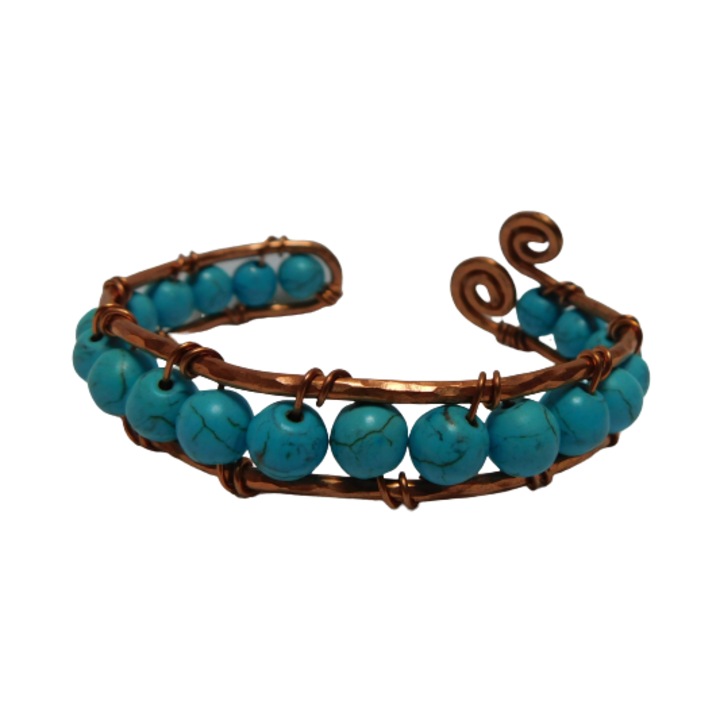 Bratara de dama, din cupru, Duet cu turcoaz