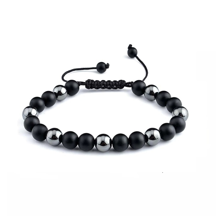 Bratara OEM, pandantiv argintiu, unisex, reglabila, neagra