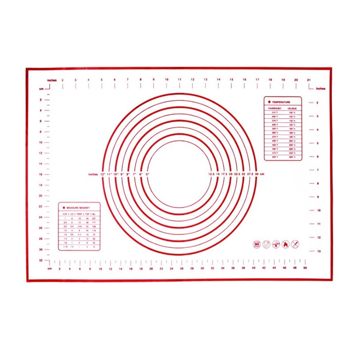 Covoras din silicon pentru framantat, Yatovur, 16 x 24 inch, Alb/Rosu