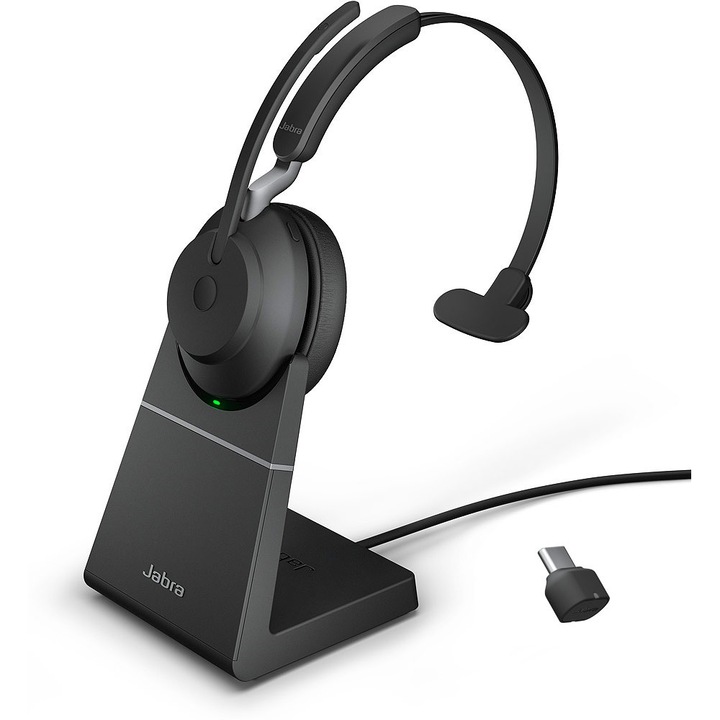 Моно слушалка Jabra EVOLVE2 65 със стойка, UC, Link380 USB-C, черен