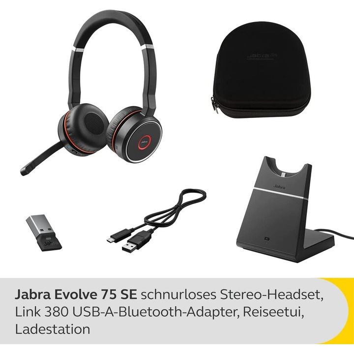 Casti PC, Jabra, Evolve 75 MS SE, Negru