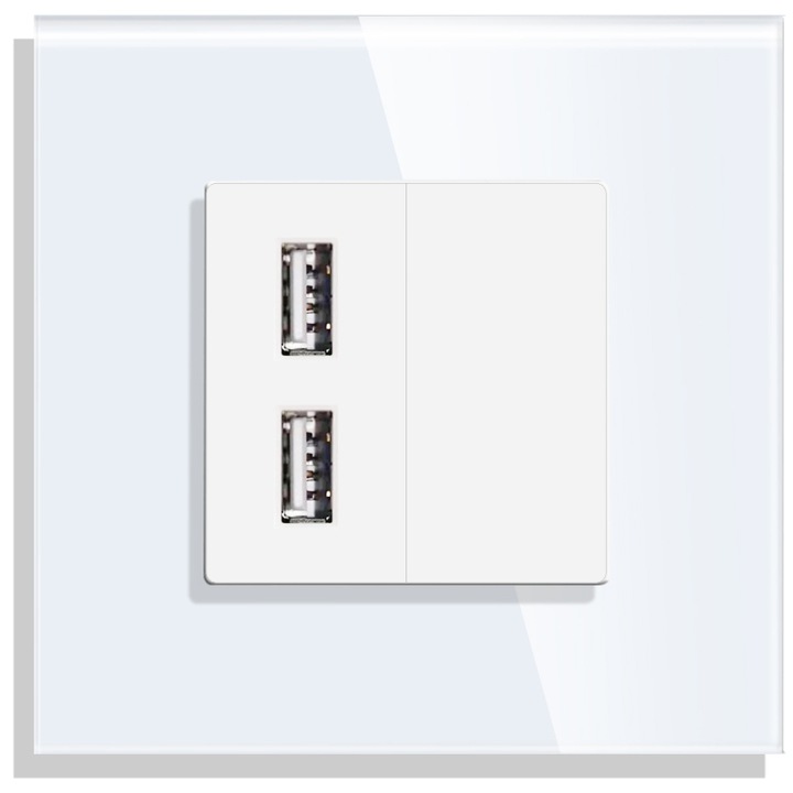 Контакт USB LUXION, Със стъклена рамка, Бял