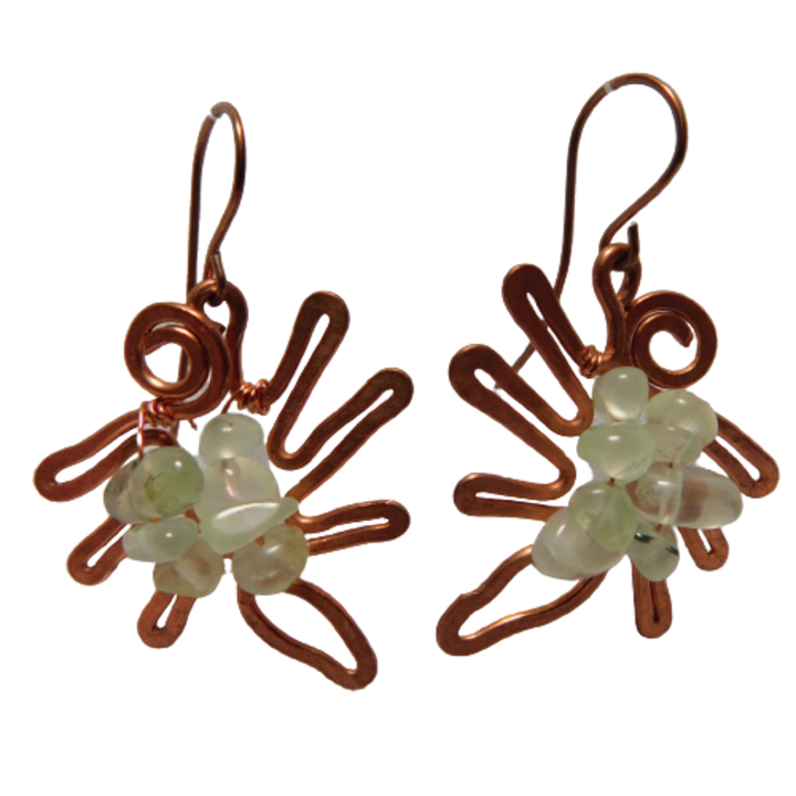 Cercei din cupru, frunza cu prehnit