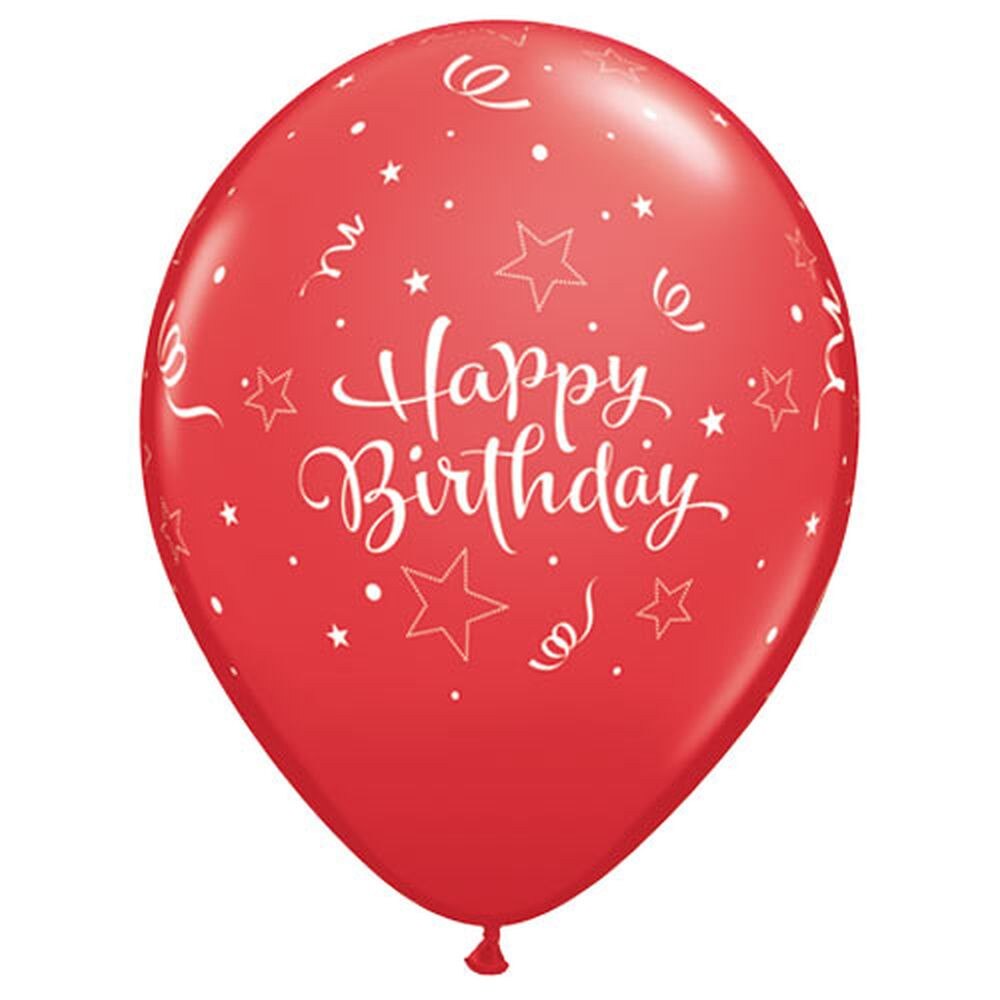 Baloane latex 11''/28cm - Happy Birthday Red, Qualatex 99661, Set 5 buc
