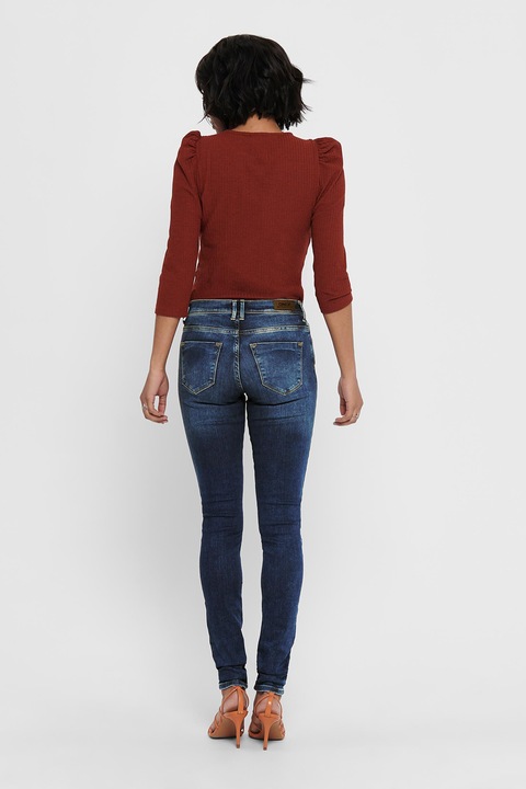 Only, Blugi skinny cu aspect decolorat, Albastru inchis