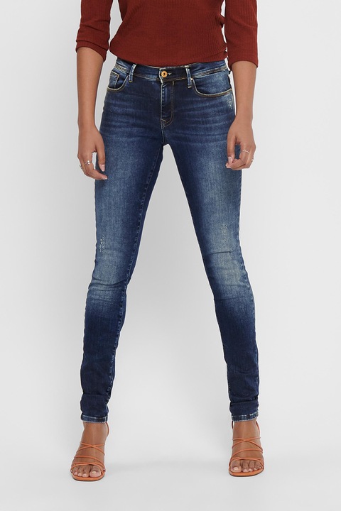 Only, Blugi skinny cu aspect decolorat, Albastru inchis