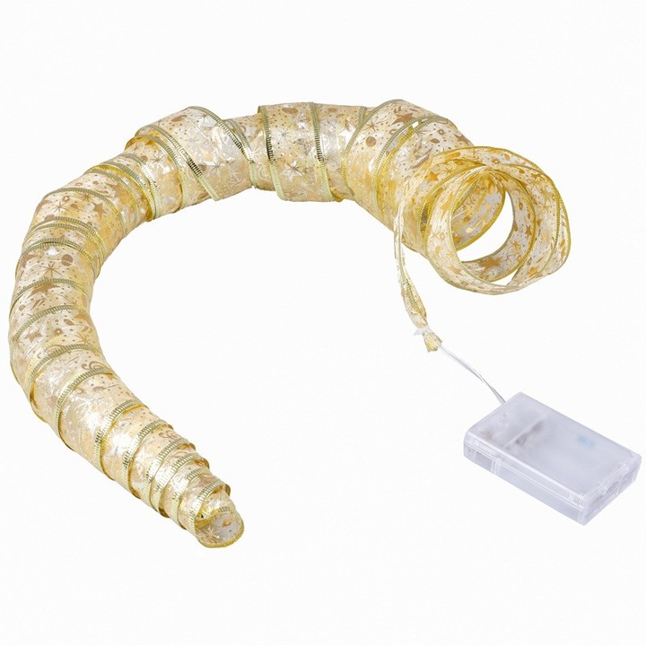 Panglica LED de Craciun Flippy Aurie, lungime 1 m, 10 LED-uri, Baterii, Alb cald