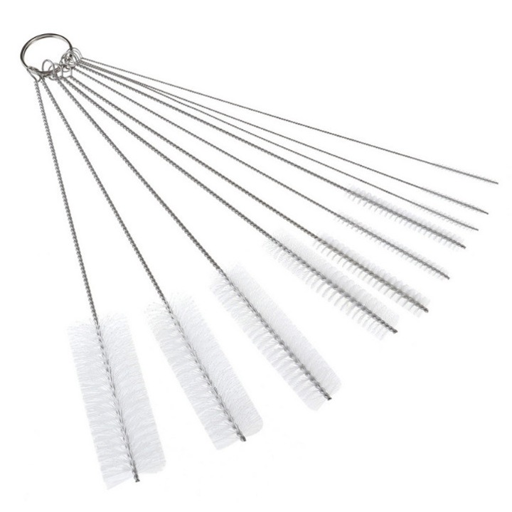Yatovur tisztító kefe készlet, 10 db, Rozsdamentes acél/Nylon, Fehér
