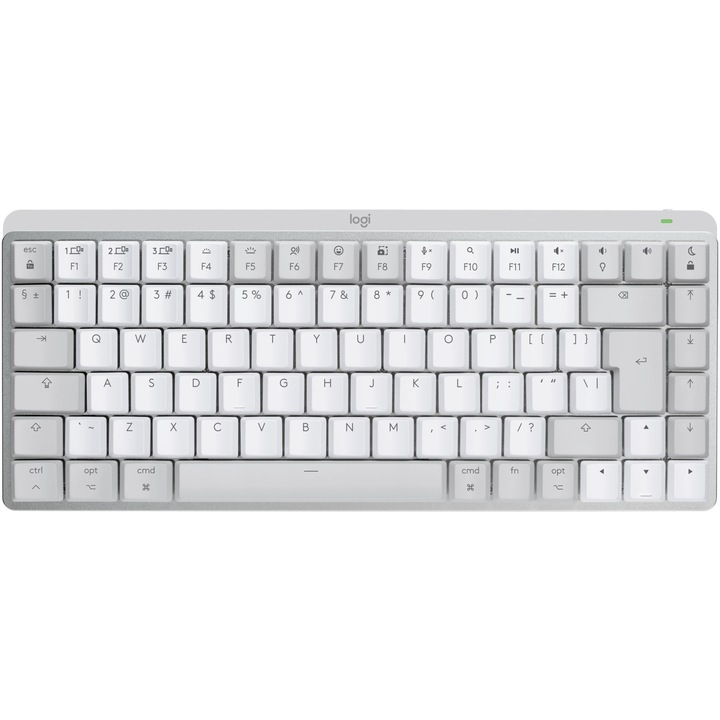 Kлавиатура Безжична, Logitech MX Mechanical Performance Mini за Mac, С подсветка, Silent, USB, BT, US INT, Pale Grey