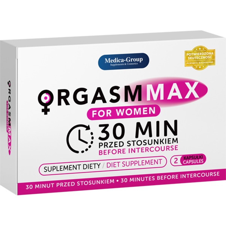 Хапчета за подобряване на оргазма Medica Group, OrgasmMax, За жени, 2 капсули