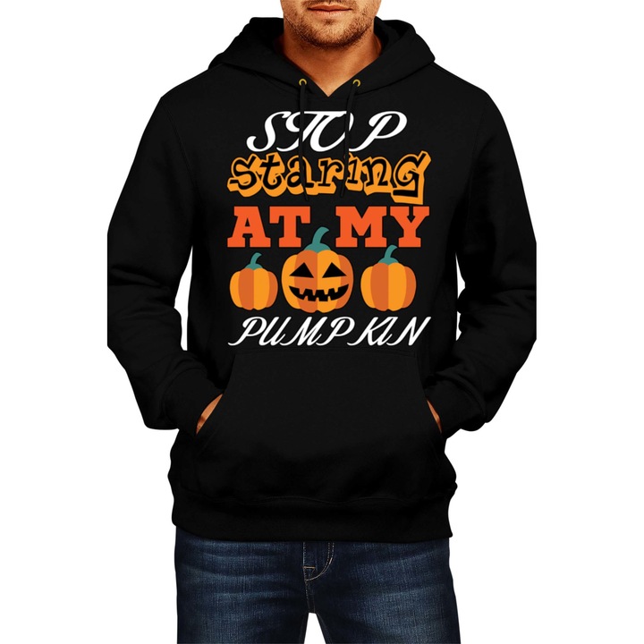 Hanorac Barbat Halloween Stop Staring At My Pumpkin 3, Negru