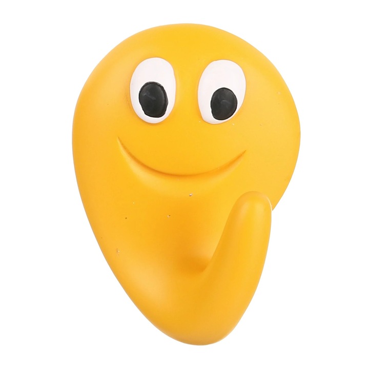 Cuier baie Smile, o agatatoare, din plastic, fixare prin lipire, 5 x 4 cm, galben lucios