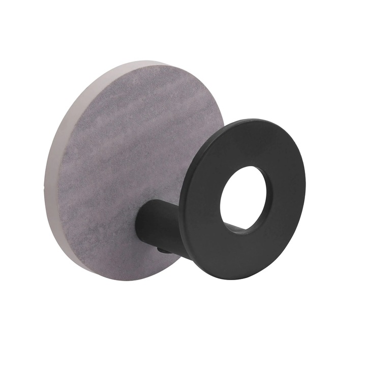 Cuier baie Archi Marble, o agatatoare, din lemn si metal, fixare prin gaurire, 5 x 3.8 x 5 cm, gri/negru mat