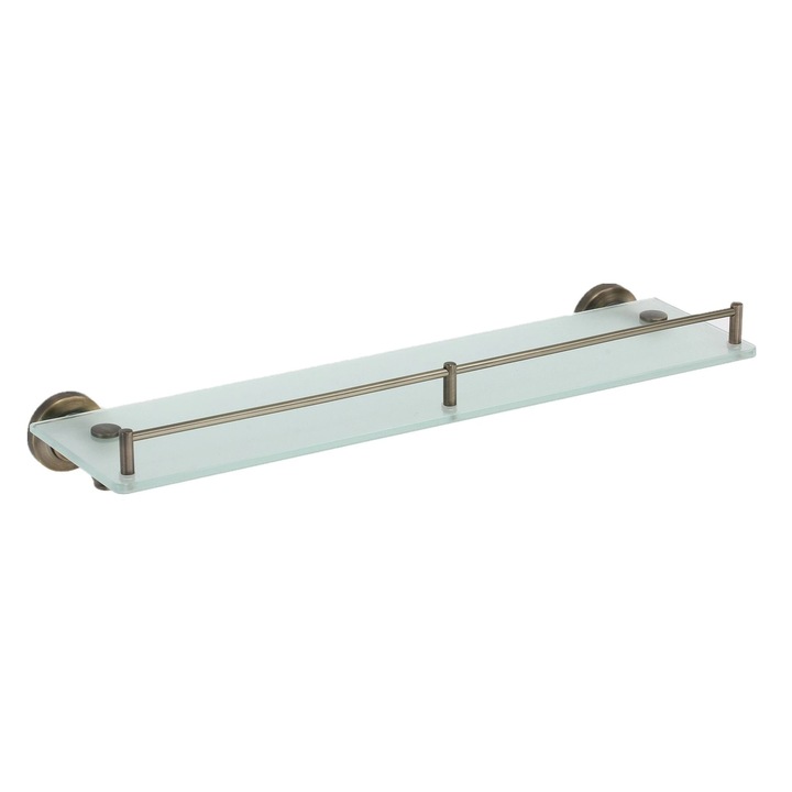 Polita baie Bronze, din sticla si metal, fixare prin gaurire, 23 cm, aspect bronz luciost