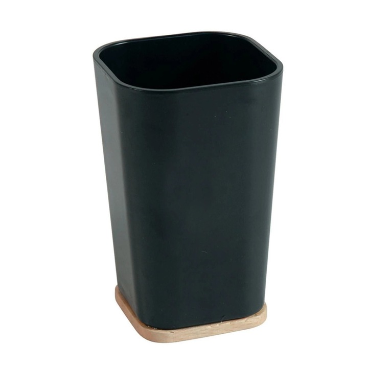 Pahar baie pentru igiena dentara Scandi, din lemn si plastic, 500 ml, negru