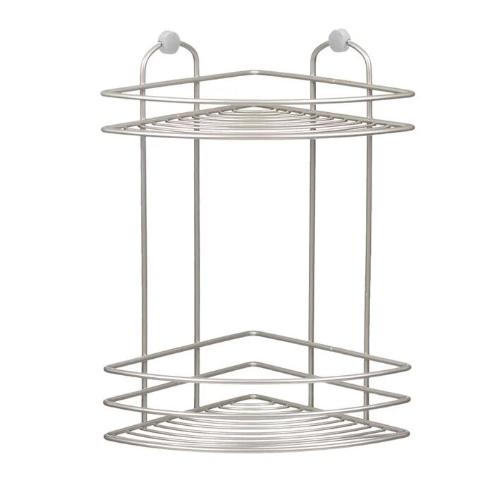 Etajera de colt cu doua rafturi pentru baie, Kopenpal, Inox, Argintiu ...