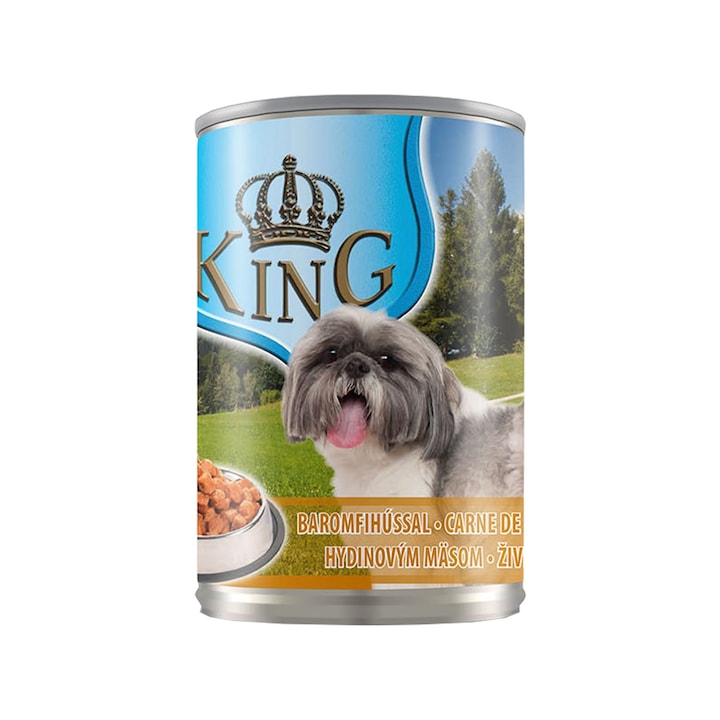 Nedves kutyaeledel, King Dog, felnőtt, csirkehús, vitaminok és ásványi anyagok, 415g