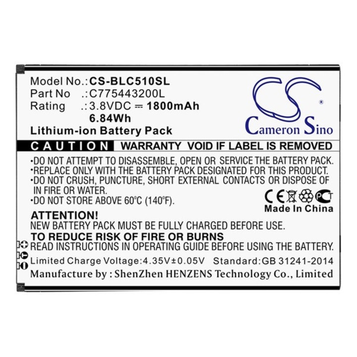 Cameron sino li-ion akku (3,8v / 1800 mah, blu c775443200l kompatibilis), CS-BLC510SL, gyártói csomagolás