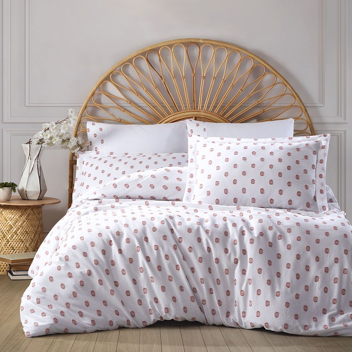 Ranforce jacquard franciaágynemű, 6 db, 240x260 cm, Saheser, Oslo Terra (tégla)