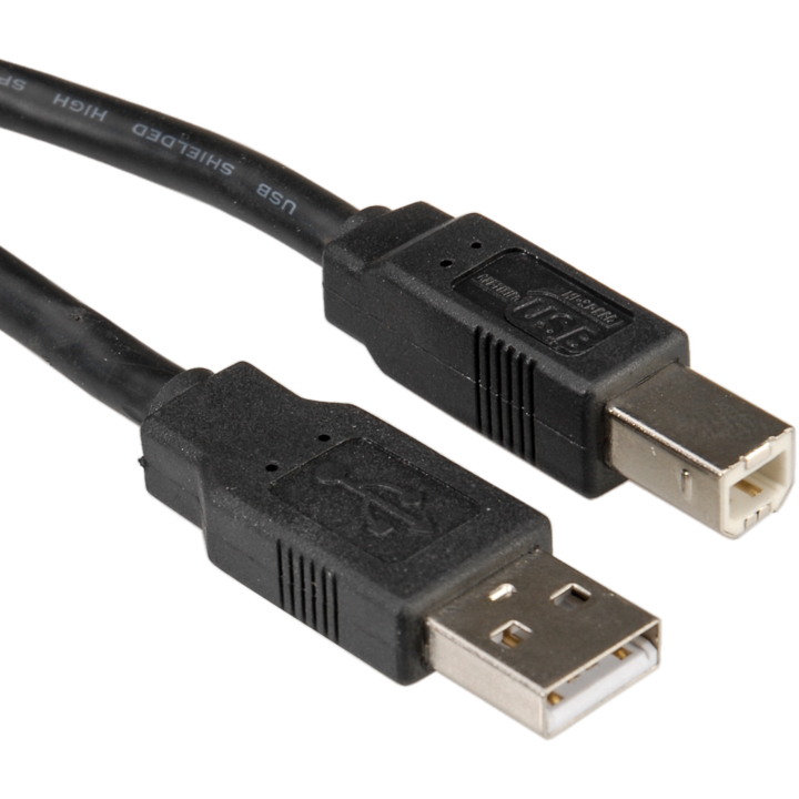 Cablu de conectare, Roline, USB A/B, 80 cm, Negru