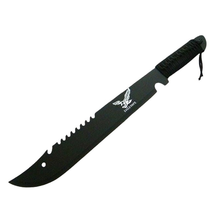 Maceta de vanatoare DEPOX, Eagle Knife, 49.5 cm, otel inoxidabil, negru, teaca inclusa