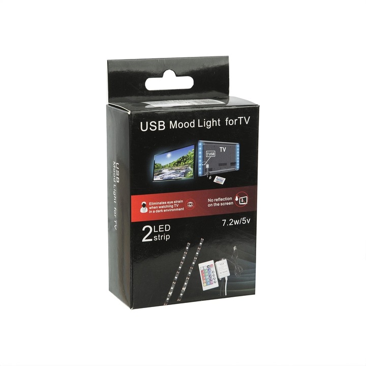 Banda LED RGB cu USB, pentru TV, 600 lm, L 1 m, IP65, dimabil, 2 x 50 cm