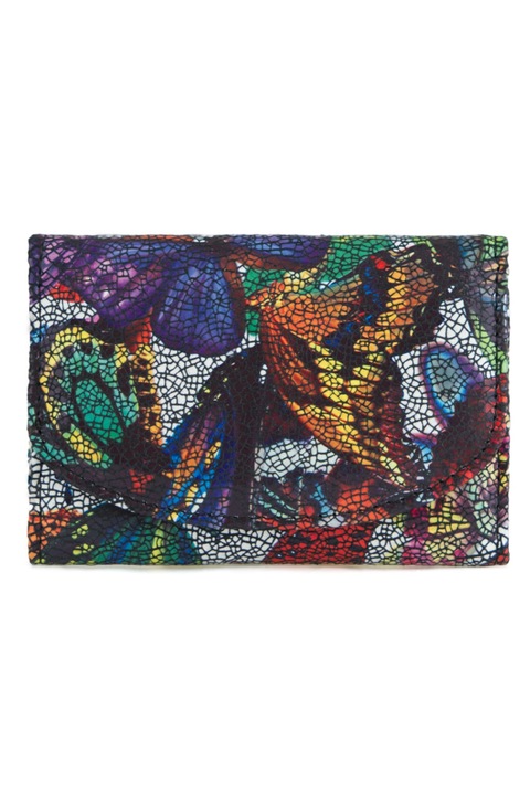 Portofel de dama, Stefania, Elvira, Imprimeu fluturi, Piele, 120 x 85 mm, Bleumarin