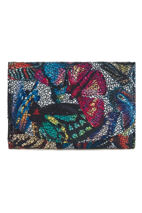 Portofel de dama, Stefania, Elvira, Imprimeu fluturi, Piele, 120 x 85 mm, Negru