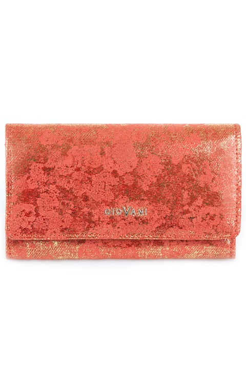 Portofel dama Giovani Beatrice, Piele naturala, 16.5 x 9 cm, Portocaliu / Auriu