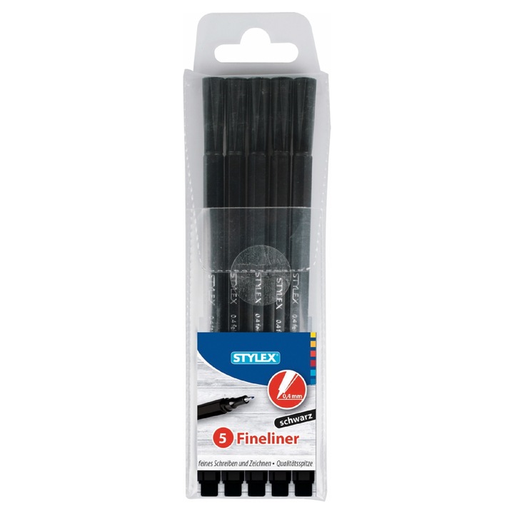 Set 5 finelinere Stylex 0.4 mm negre