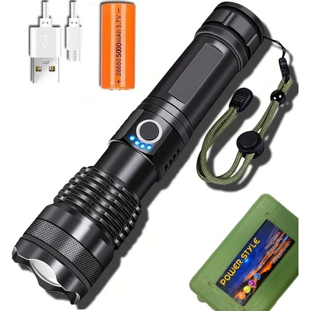 Lanterna reincarcabila XHP50, Excitat, LED, 5 moduri, 5000 lumeni, Negru