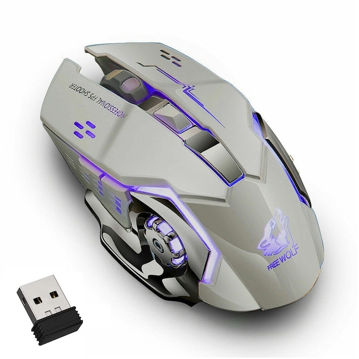 Mouse gaming, Excitat®, USB, 7 culori cu LED-uri, Gri