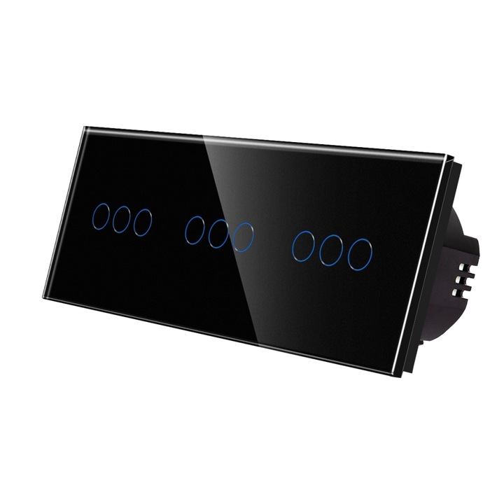 Luxion Hármas + Hármas + Hármas Érintőkapcsoló, Kristályüveg, Nedvességálló, Érintőgombos, Fekete