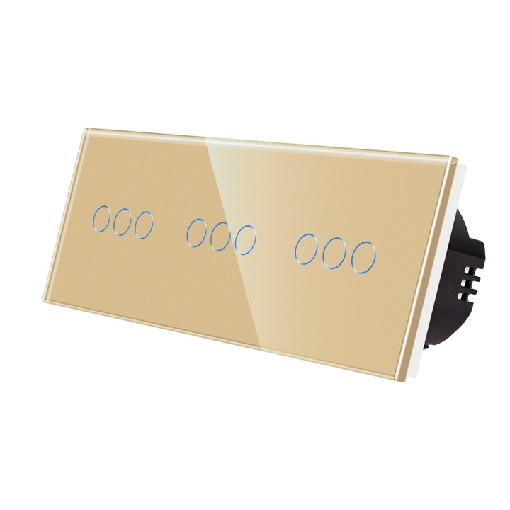 Luxion Hármas + Hármas + Hármas Érintőkapcsoló, Kristályüveg, Nedvességálló, Érintőgombos, Arany