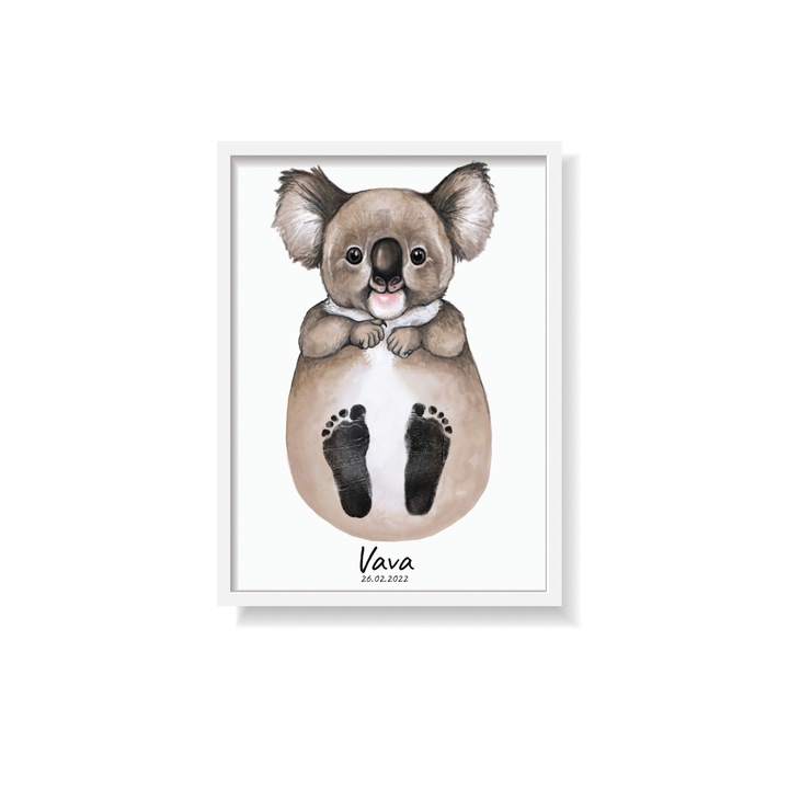 Комплект Персонализирана картина с животно за деца 2 бр Коала с отпечатък от крак 30x40 см