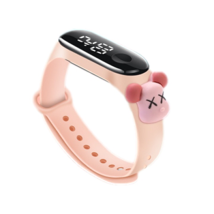 Ceas Copii piersica cu cadran digital si bratara silicon reglabila cu personaj animat QUARTZ CDQZ102