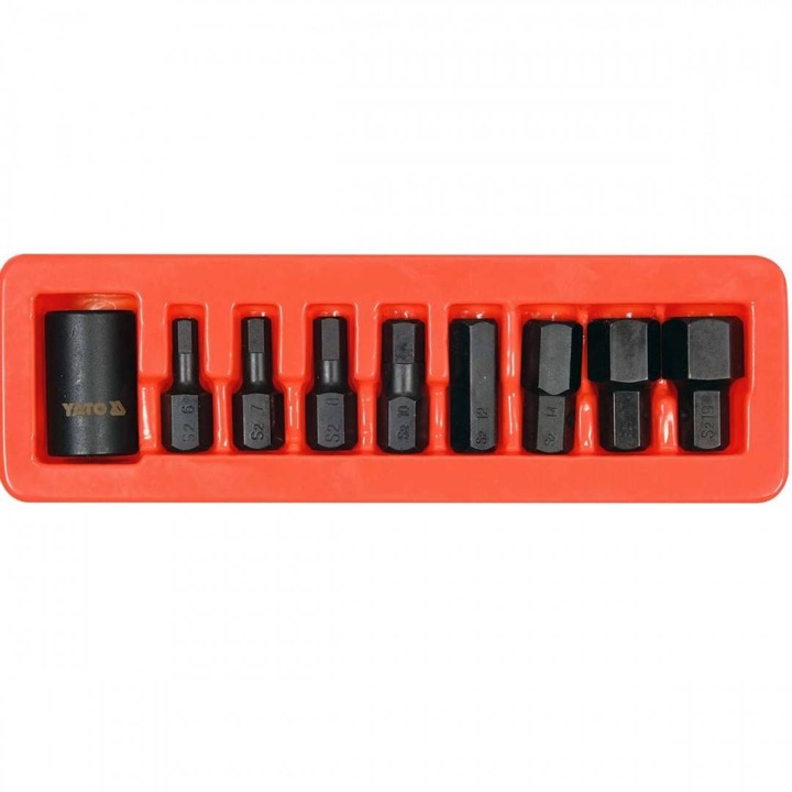 Set 9 biti de impact hexagonali, Yato YT-10662, cu adaptor 1/2", Cr-Mo