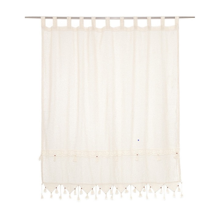Перде от 100% памук, прозрачен материал, мрежа, Valentini Bianco, с вложени пискюли и начупена бродерия, ширина 160, височина 180 см, дантела