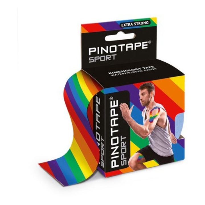 Banda kinesiologica Pro Sport Pride curcubeu 5 m x 5 cm bandaj elastic profesional sport fizioterapie recuperare entorse muschi articulatii sustinere tratament durere benzi colorate