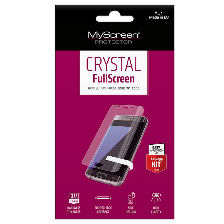 Képernyővédő fólia, kompatibilis, Samsung Galaxy J6 (2018) SM-J600F Myscreen crystal fullscreen képernyővédő fólia (íves, pet, nem visszaszedhető, 0.15mm, 3h) átlátszó, gyártói csomagolás